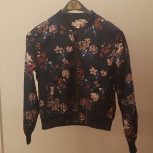 Navy blue silky floral jacket